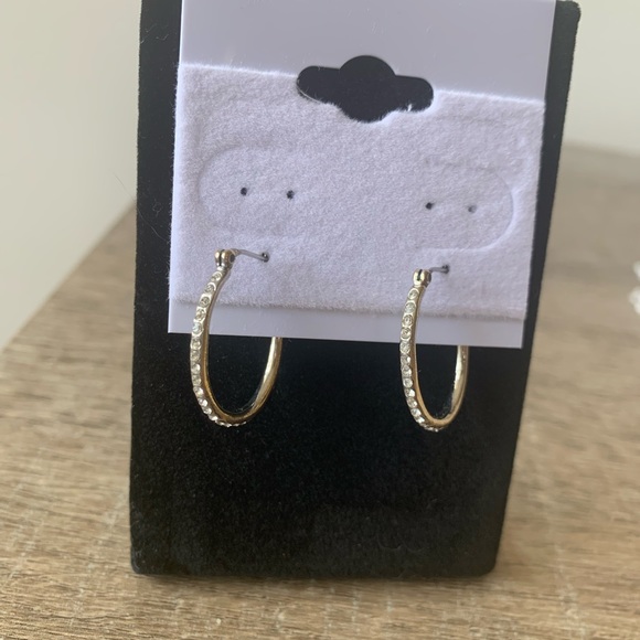 LAUREN Ralph Lauren rhinestone gold plated hoop earrings - Picture 2 of 4